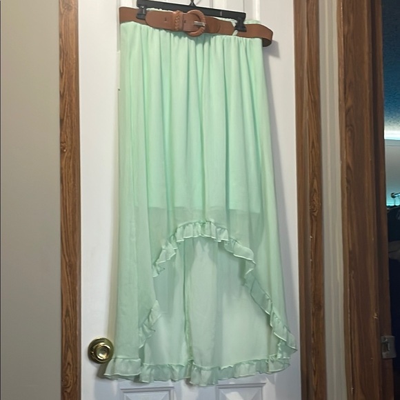 No Boundaries Mint Green A-Line Midi Skirt High-Low Casual with Belt - Picture 1 of 5